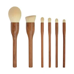 6PCS Sandalwood Handle Makeup Brushes Foundation Powder Blush Sculpting Eyeshadow Smudge Blender Detail Highlight Cosmetic Brush