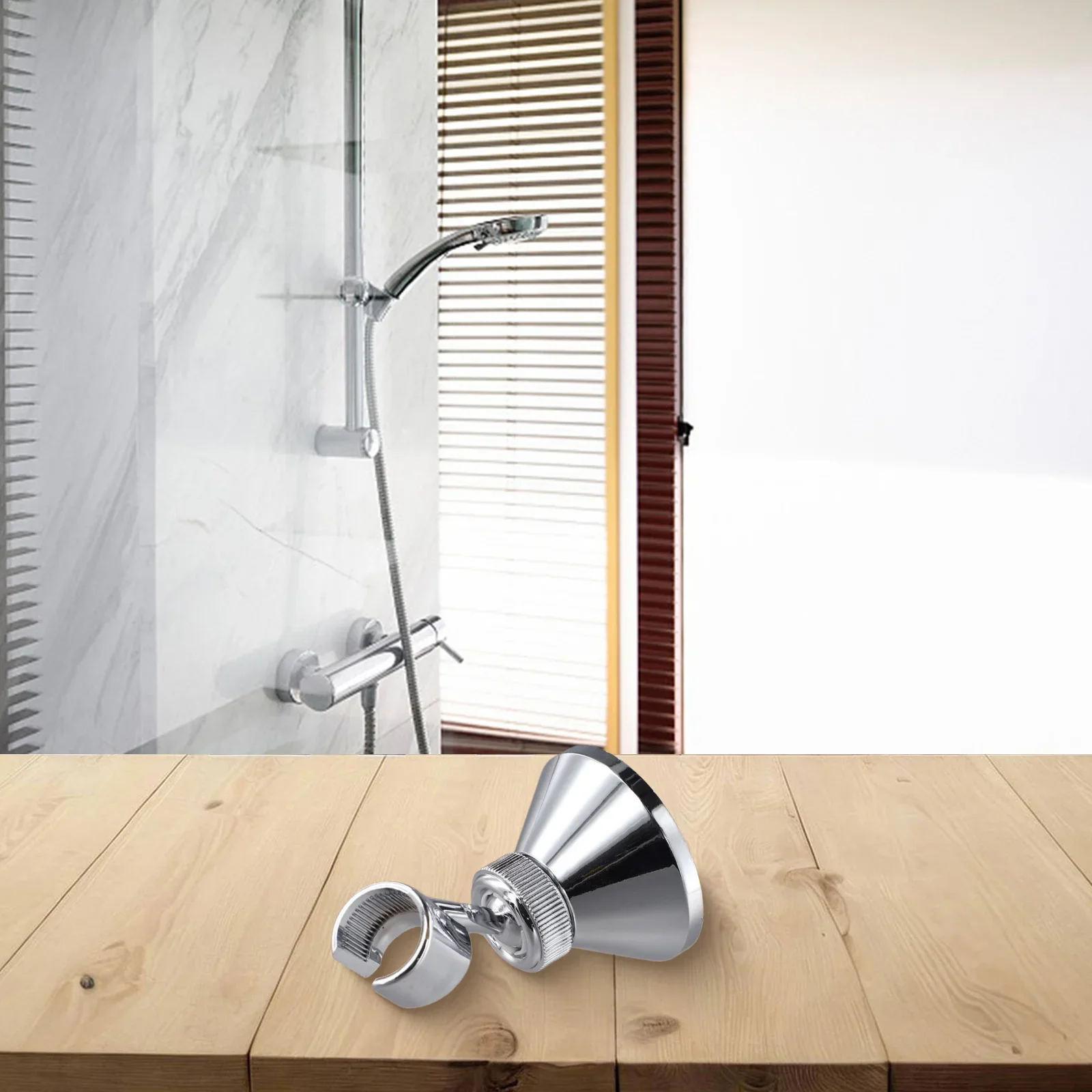 Wall Mounted Shower Head Holder Bracket With Plastic Construction And Chrome Finish Adjustable With Screw And Plastic Nut