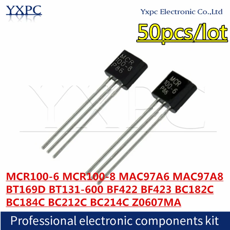 50pcs MCR100-6 MCR100-8 MAC97A6 MAC97A8 BT169D BT131-600 BF422 BF423 BC182C BC184C BC212C BC214C Z0607MA TO-92