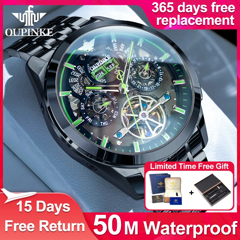 

OUPINKE Original Genuine Watch Top Brand Fashion Luxury Automatic Mechanical Men's Watch Hollow Skeleton Dial Wristwatch Gift