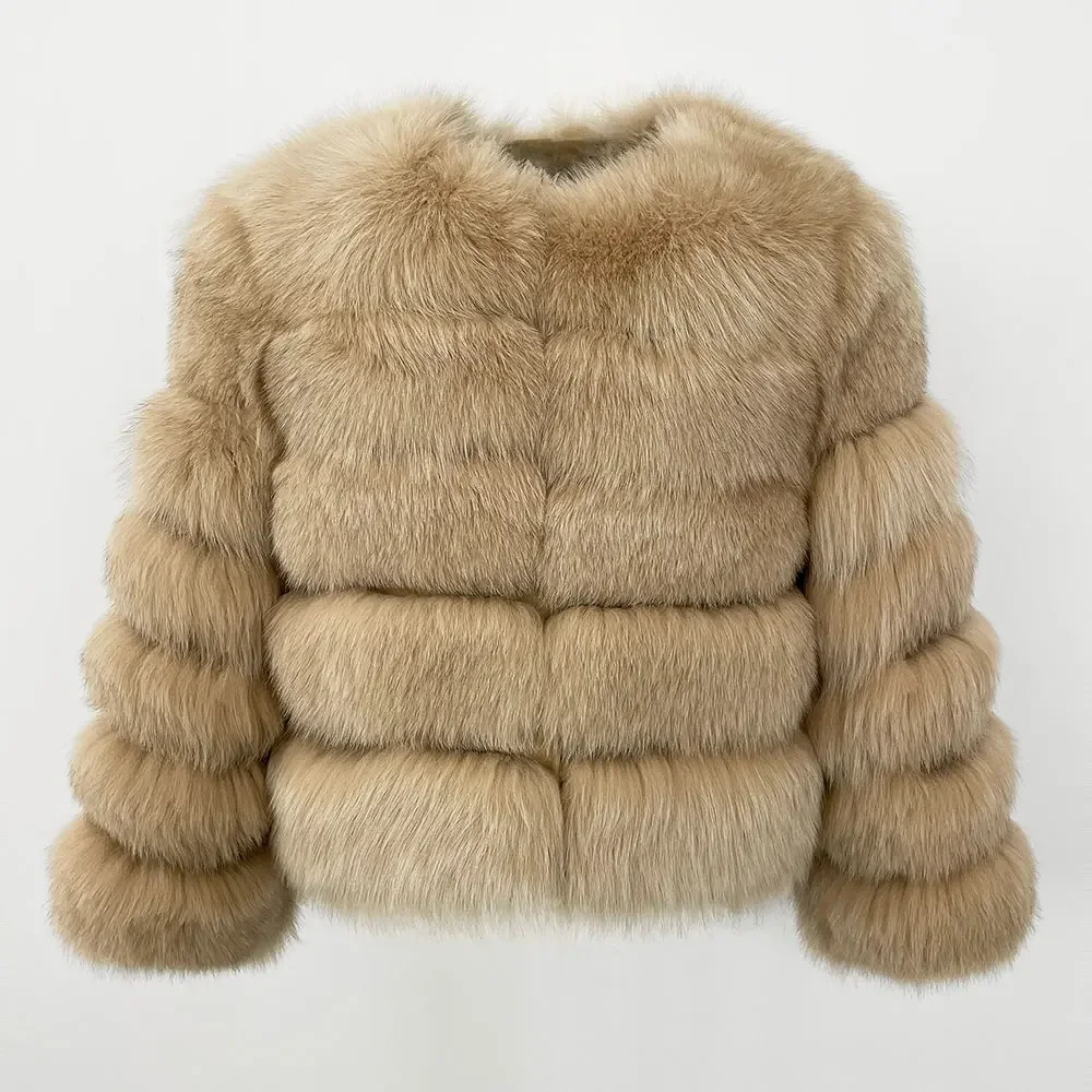 Veste en fourrure de renard naturel chaud pour femme, manteau en fourrure de raton laveur véritable, veste d'hiver pour femme, optique de luxe, col rond, 2024