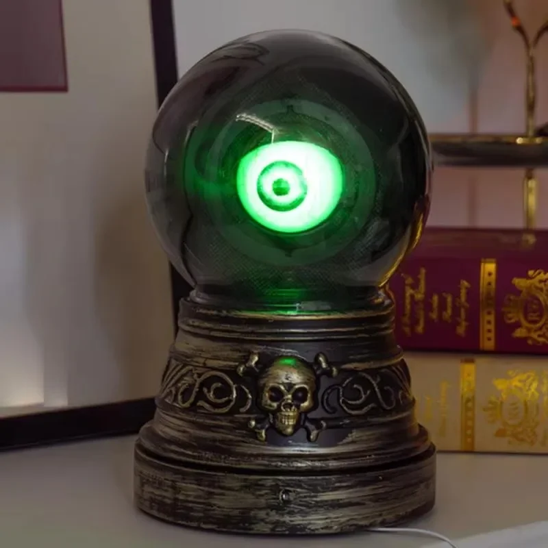 

2026 Halloween Crystal Ball with Blinking Green Evil Eye LED Gothic Decor Battery Operated Crystal Ball with Lights Sound Home
