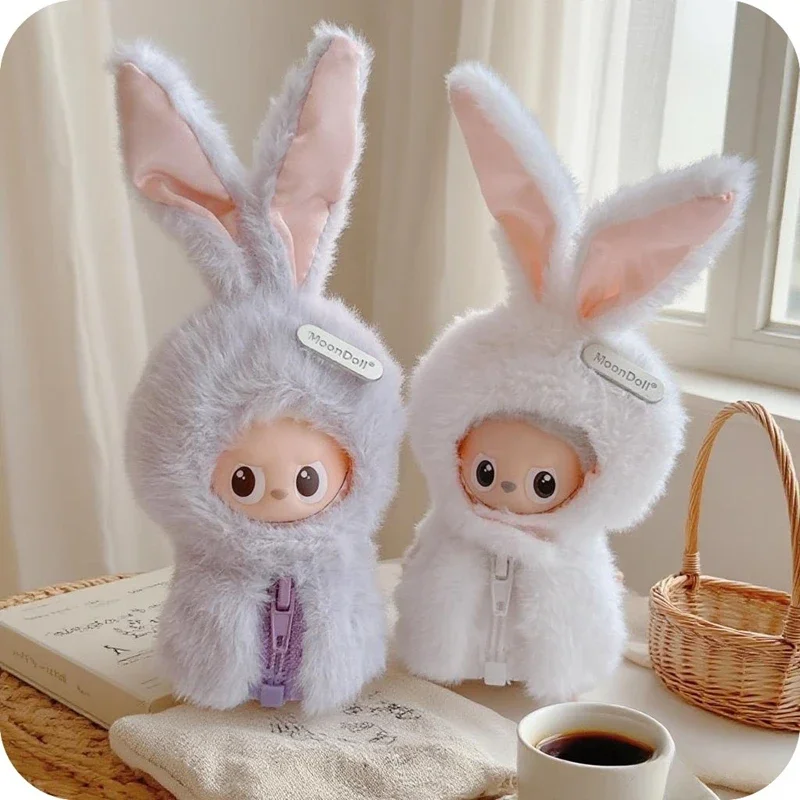 Cute Furry Bunny Hat Vest Set  for Labubu 4.0 Fashionable Pink Bow Bunny for 10cm Ladbubu V4 Dolls Accessories
