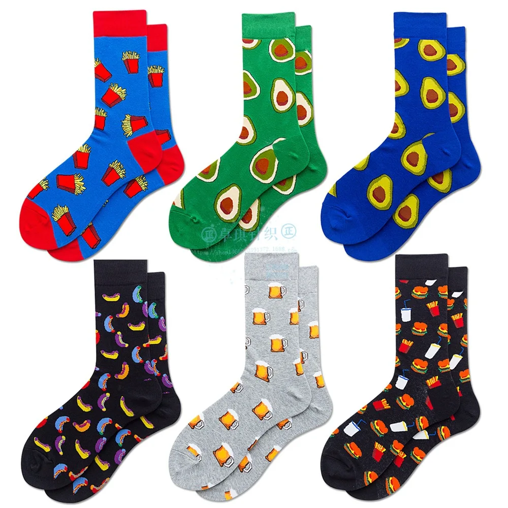 DOIAESKV New Funny Socks Men Happy Fruit Socks Food Print Couple Socks Cotton Men Dress Socks Striped Skateboard Socks Women