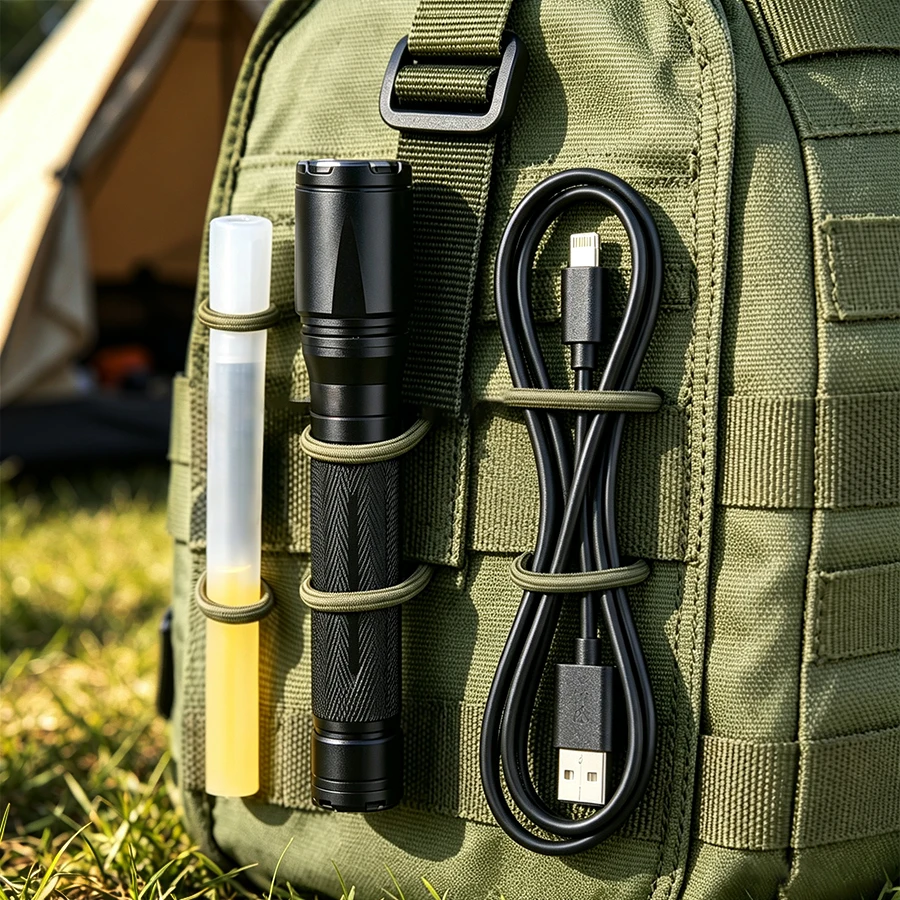 Dual Elastic Loop Backpack Fastener, Elastic Strap For Securing Flashlight Cable Tools