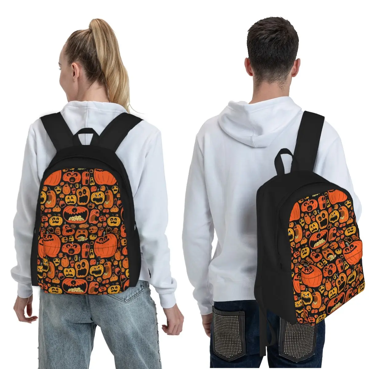 Ghost Pumpkin Halloween Student Backpack School Bag Hiking Travel Daypack for Men Women Fashion Bookbag Shoulder Bags