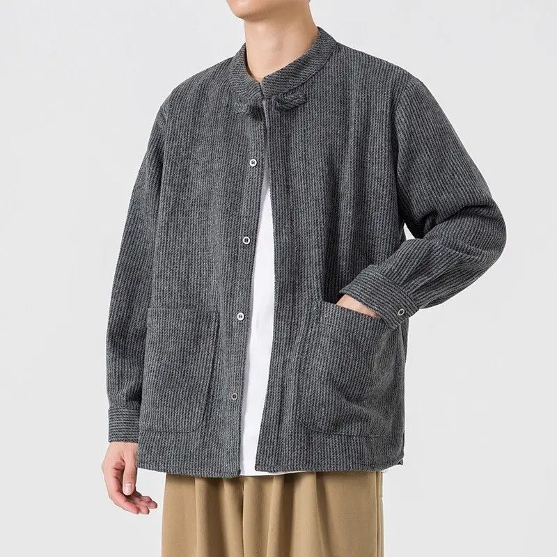 

Stand-up collar jacket spring and autumn Chinese style corduroy youth Zhongshan suit Chinese large-size men's Tang suit shirt