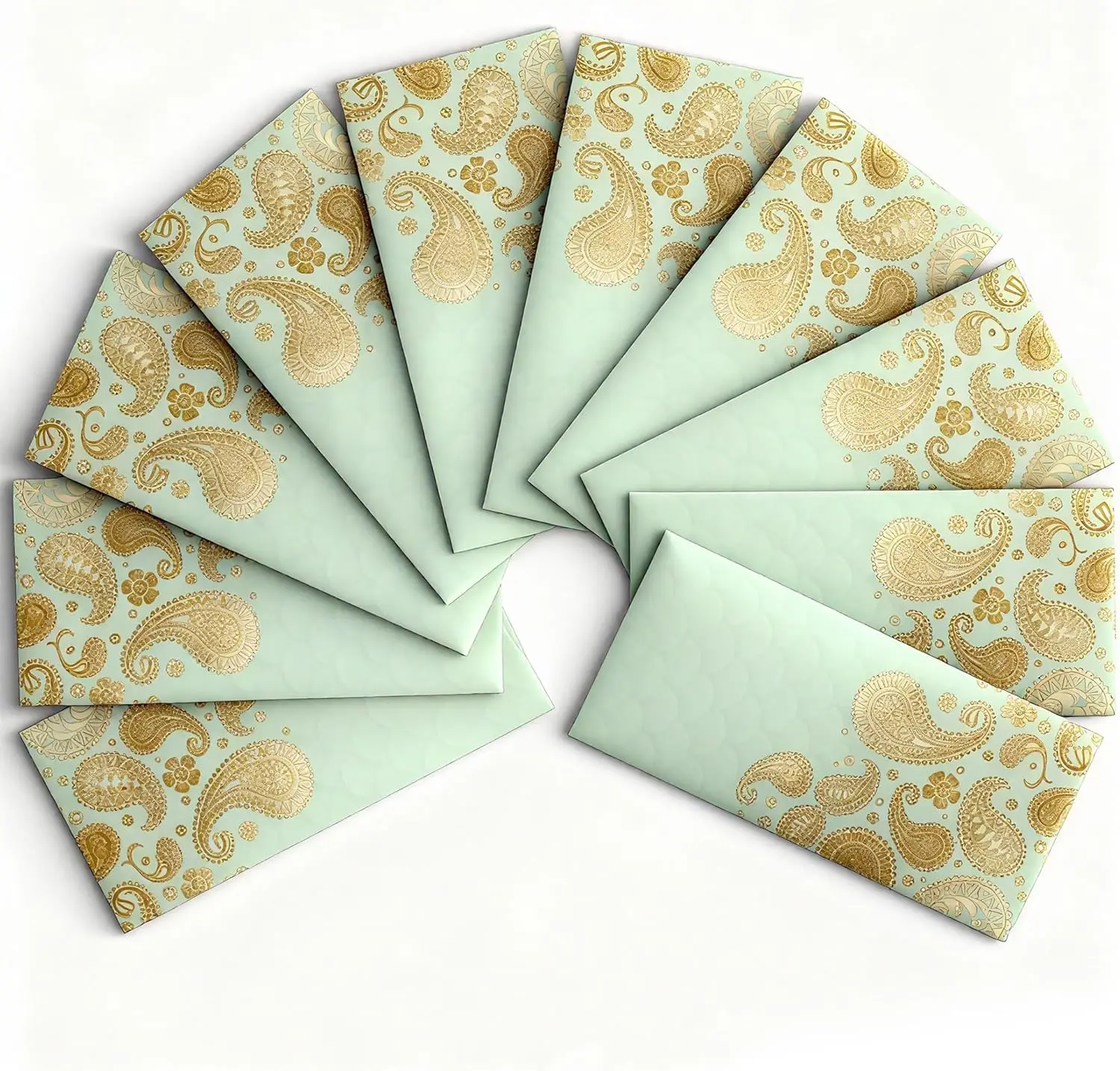 

10Pcs Green Shagun Money Envelopes Set 7.5" X 3.5" Gold Foil-Thanksgiving, Diwali, Eid, Birthday, Wedding, Anniversary Supplies