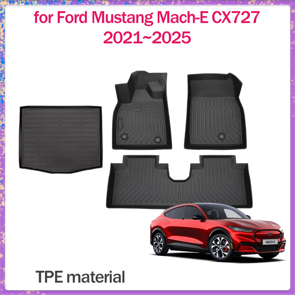 Car Floor Mat for Ford Mustang Mach-E CX727 2021~2025 2022 2023 Foot Interior Liner Waterproof Trunk Seats Carpet Accessories