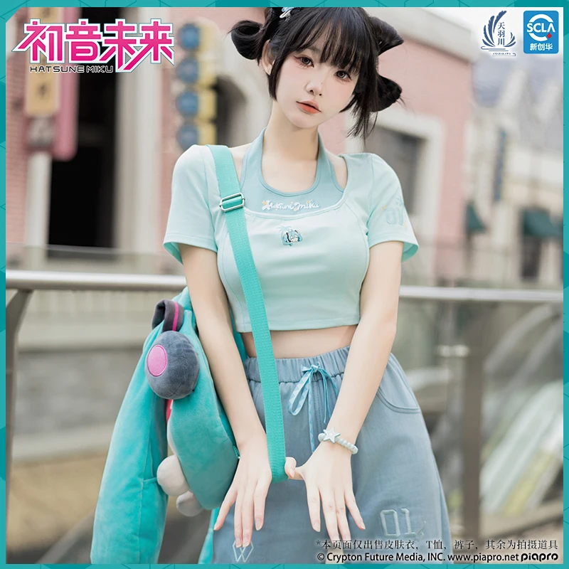 2024-originale-hatsune-miku-t-shirt-jeans-kawaii-falso-2-pezzi-top-t-shirt-donna-estate-manica-corta-tee-cosplay-costume-abbigliamento