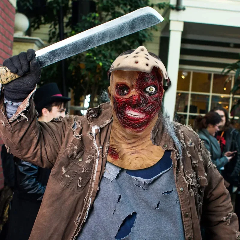 Cafele Spaventoso Jason Maschera Horror Hacker Maschera Testa intera Vampiro Costume in lattice Halloween Puntelli Cosplay per uomini adulti Donne F