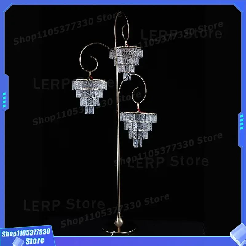 Modern Square LED Floor Lamp Waterproof Three Head Iron Standing Light Electroplated Wedding Decoration Road Guide Fixture