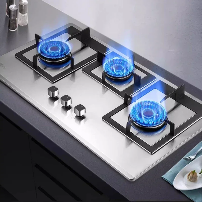 Household Three - burner gas stove - Embedded dual - purpose, stainless steel, suitable for liquefied & natural gas