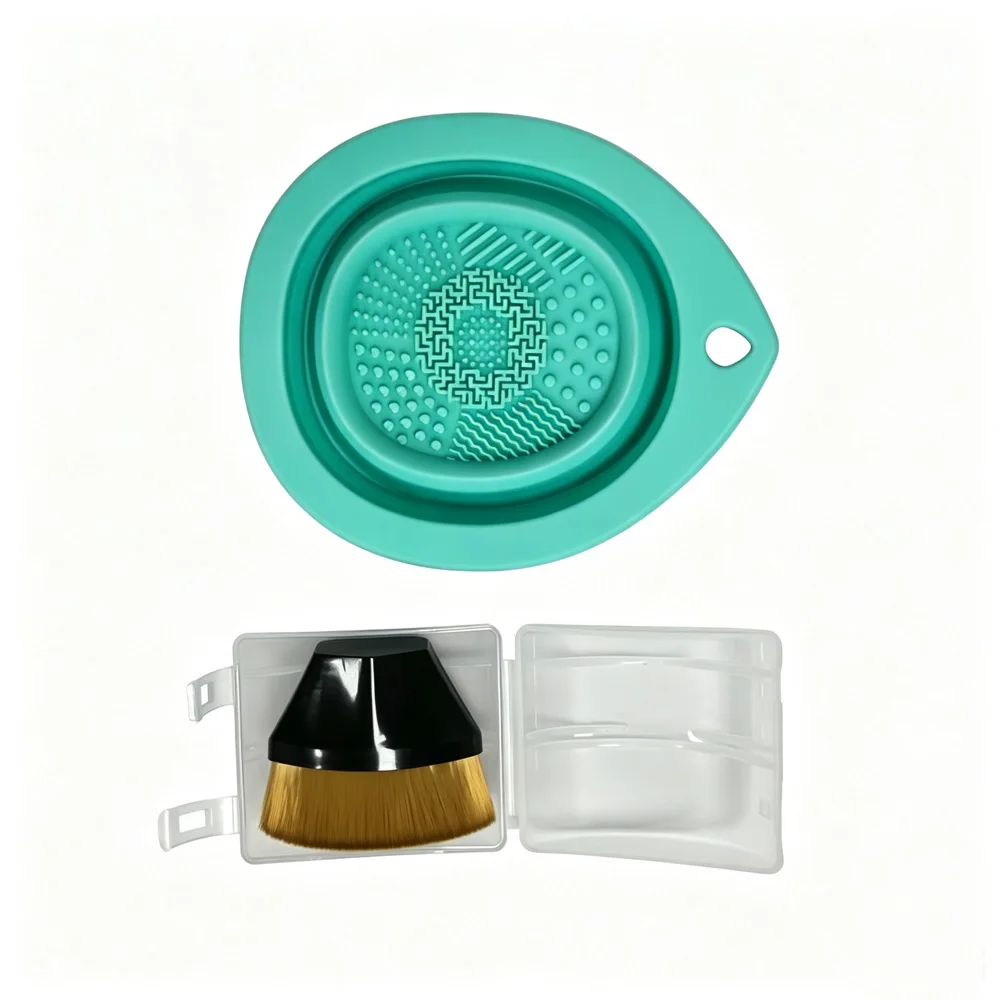 vvocci No-trace Foundation Brush Non-absorbent Silicone Set Makeup Tools Foundation Brush Folding Cleaning Bowl view 5