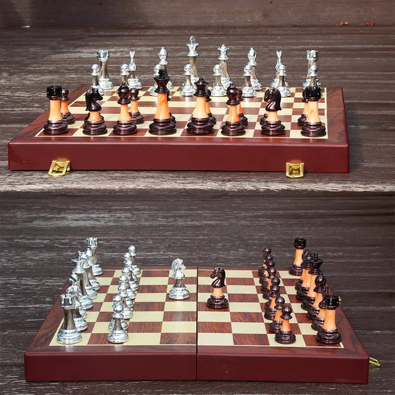 Luxury European Retro Chess Game Set, Acrylic Chess Pieces, Wooden Chessboard, Gift Box Packaging