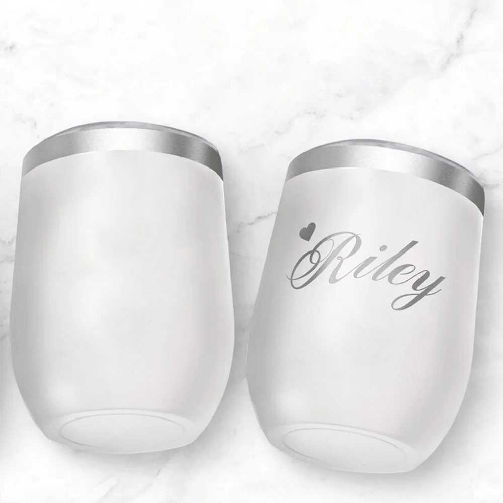 Personalized Monogram Name Wine Tumbler, Custom Initial Stainless Steel Insulated Cup with Lid, Portable Thermal Wine Glass Gift view 5