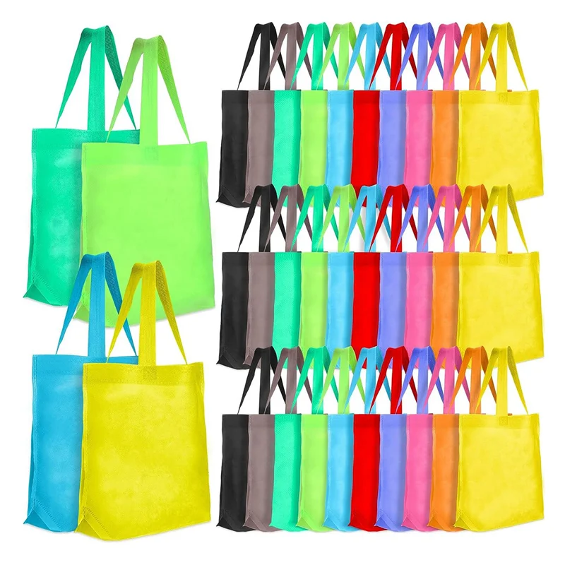 50 Pieces Non Woven Reusable Bags Multi Color Tote Gift Bags Colored Blank Tote Bags Bulk Fabric Grocery Bags