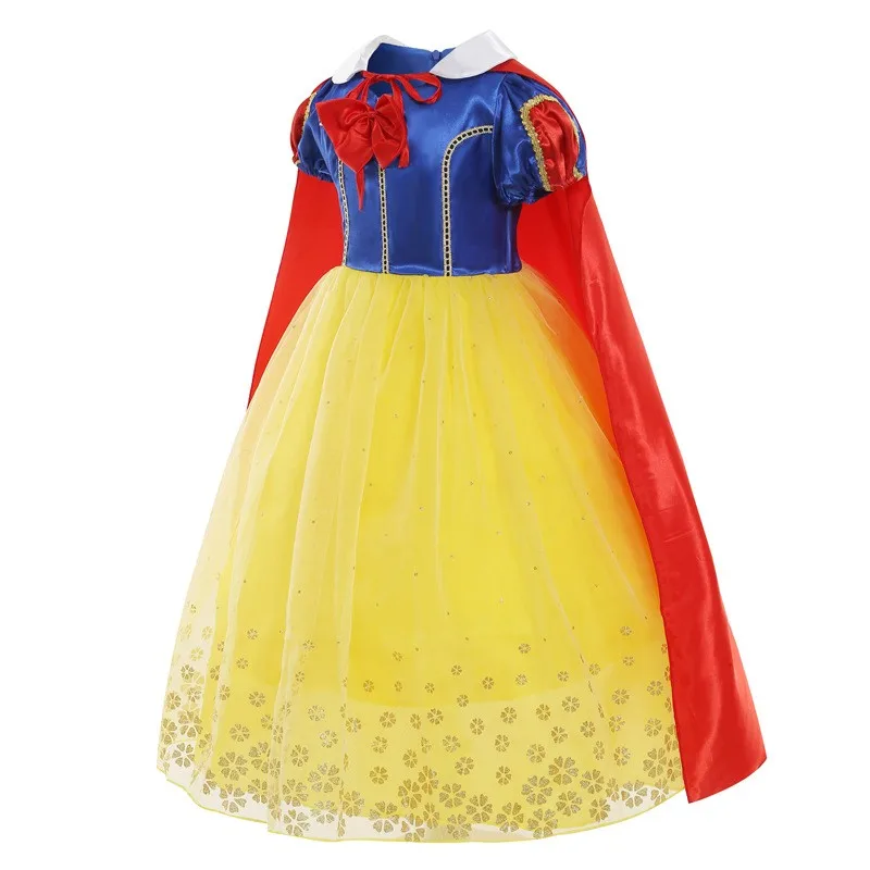 2024 Girl Snow White Dress for Kids Costume with Cloak Halloween Lace Ball Gown Children Party Birthday Bowknot Clothing 2-10Y