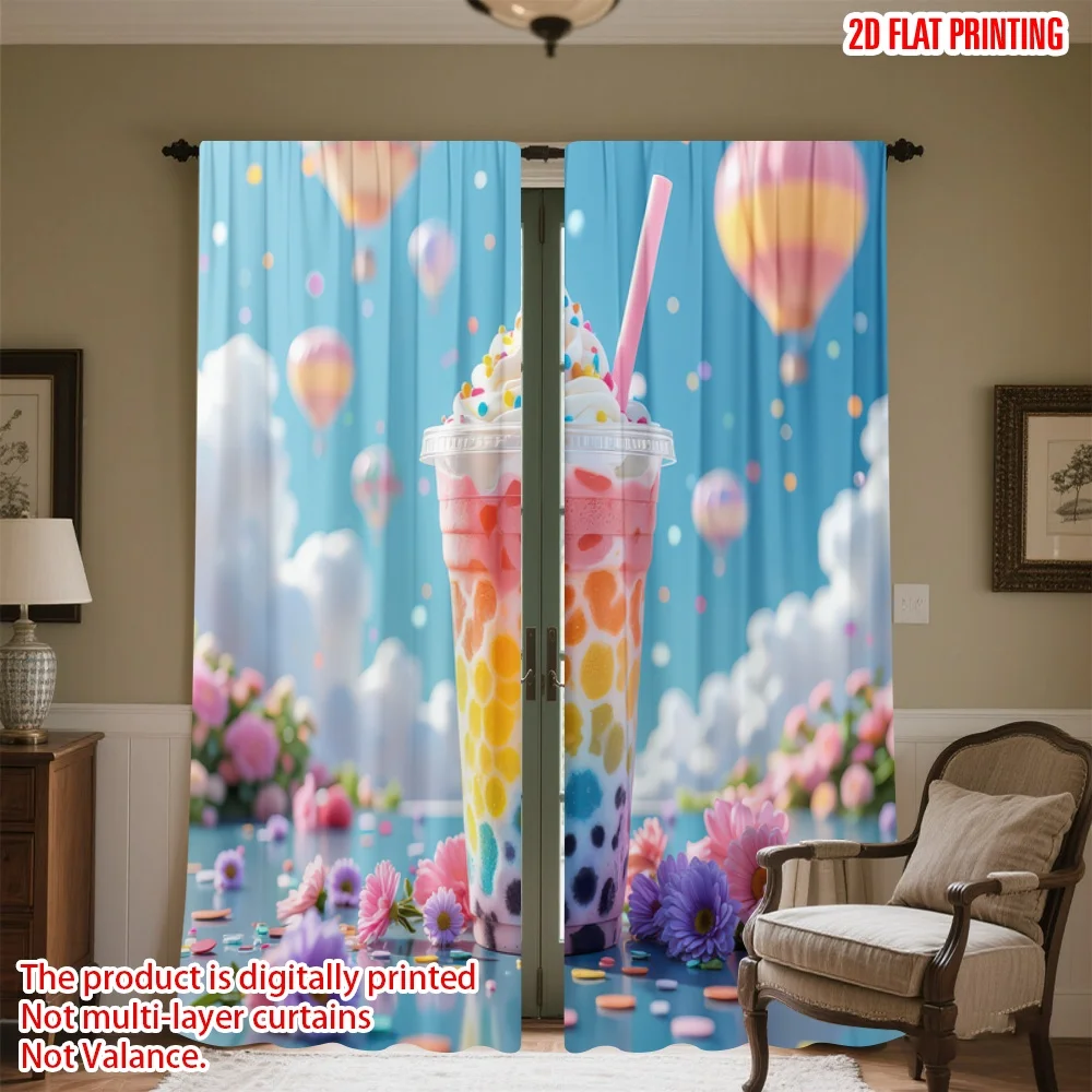 

2D flat printing 2pcs Window Treatment Curtains Colorful Hot Air Balloons(4) Digital Printed Polyester Drapes Festive Wall Decor