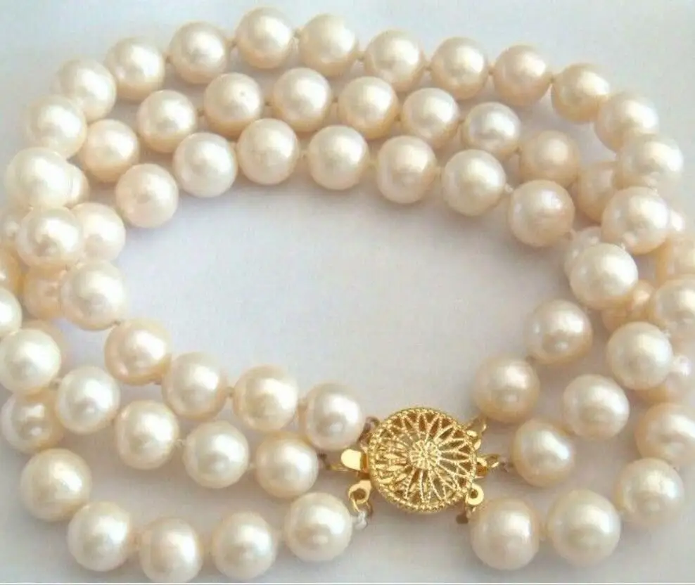 

Beautiful 3 Rows 8-9mm White South Sea Pearl Bracelet 7.5'' Length