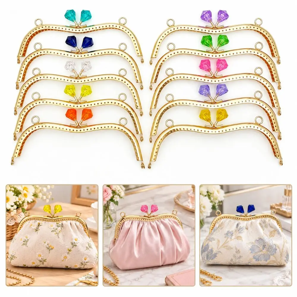 New Iron Metal Purse Frame Gold Arc Shape Kiss Clasp Rhinestone Head Bag Clasp Hand Sewing