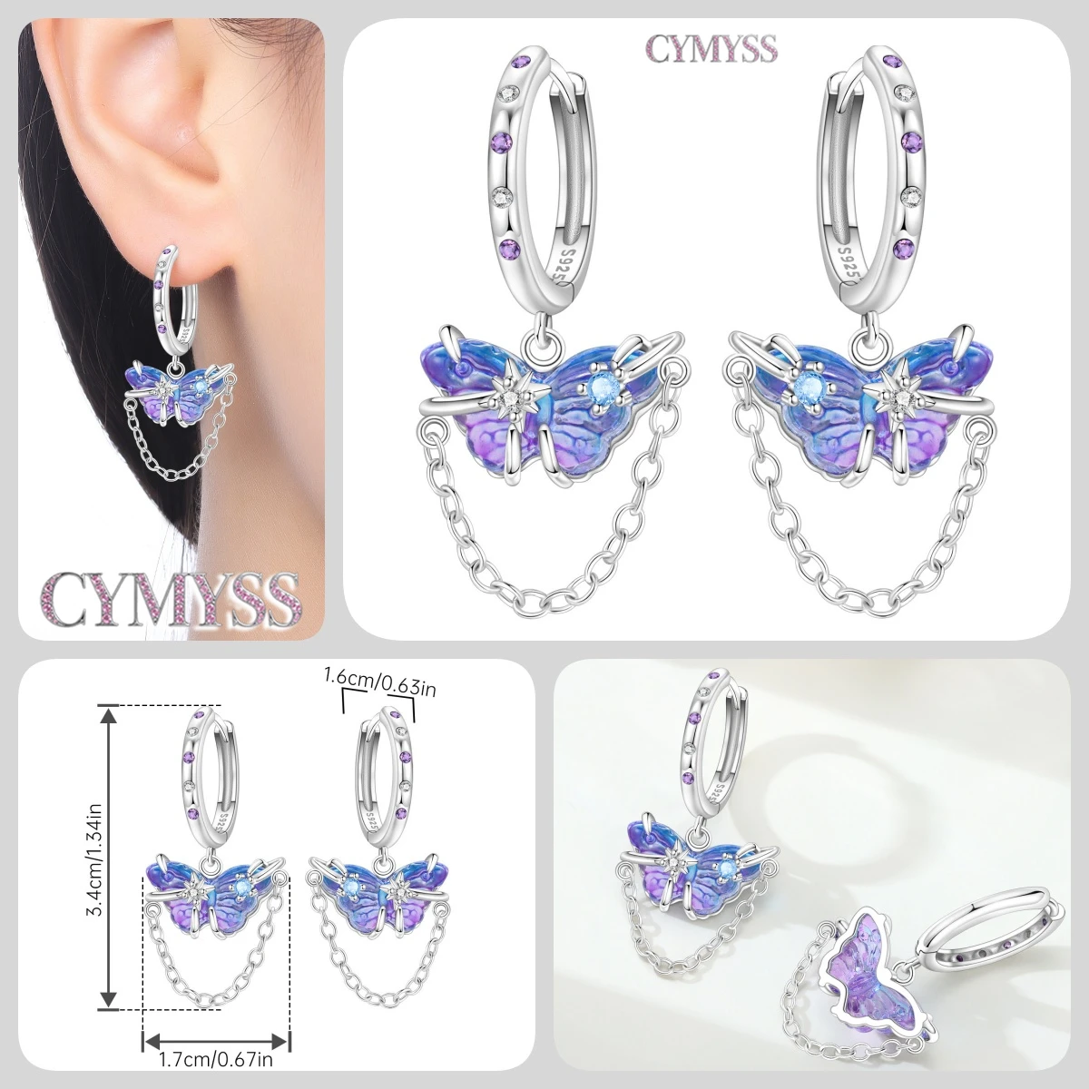 925 Sterling Silver Inlaid Zircon Butterfly Earrings Insect Element Original Design Women's Fashion Party Jewelry Gift Ear Loops S5fc0c81fd2804b149c2e582aff07dd35E