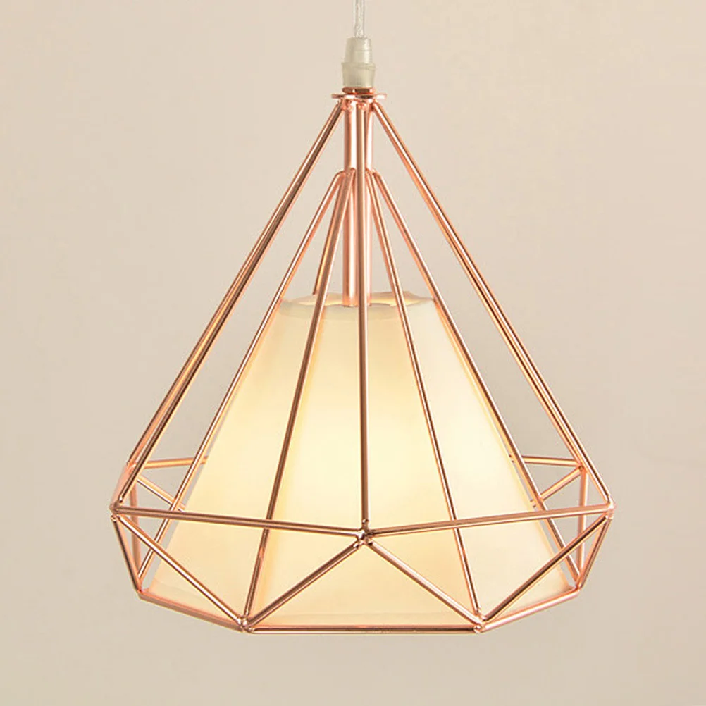 

Single Head Diamond Shape Rose Gold Iron Chandelier Modern Ceiling Lamp Decoration Lighting Fixture No Bulb Included Vintage
