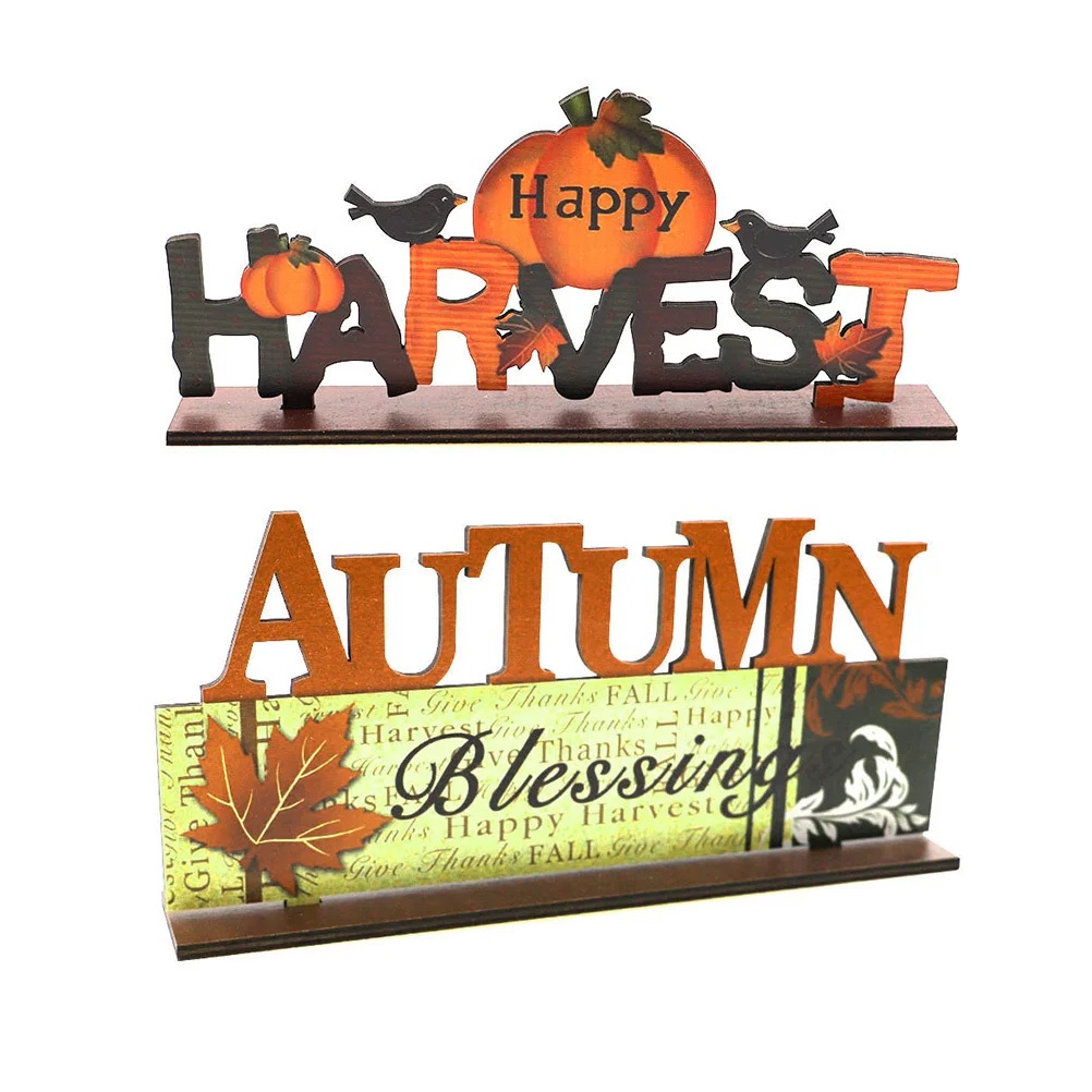 

2Pcs High Grade Wooden Thanksgiving Decorative Prop Assorted Color Harvest Party Colorful Lovely Table Decoration