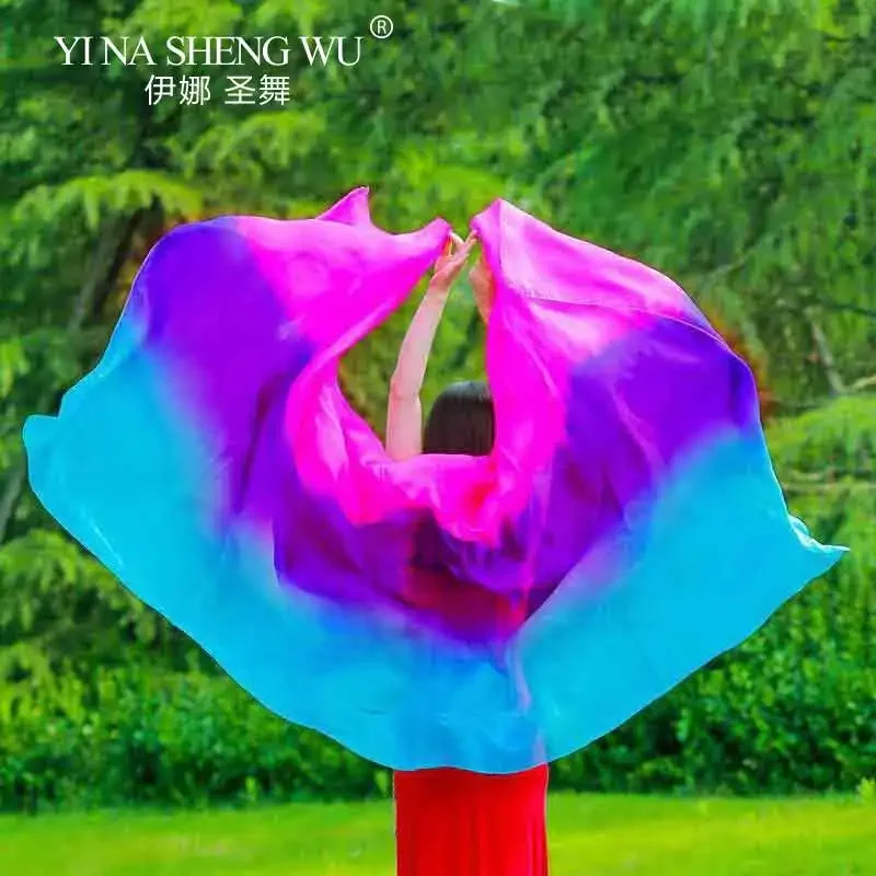 

Шелковая вуаль для танца живота, градиентный цвет, шелковые шали, аксессуары для танцевальных выступлений, реквизит для танца живота, шелковая вуаль 250x114 см