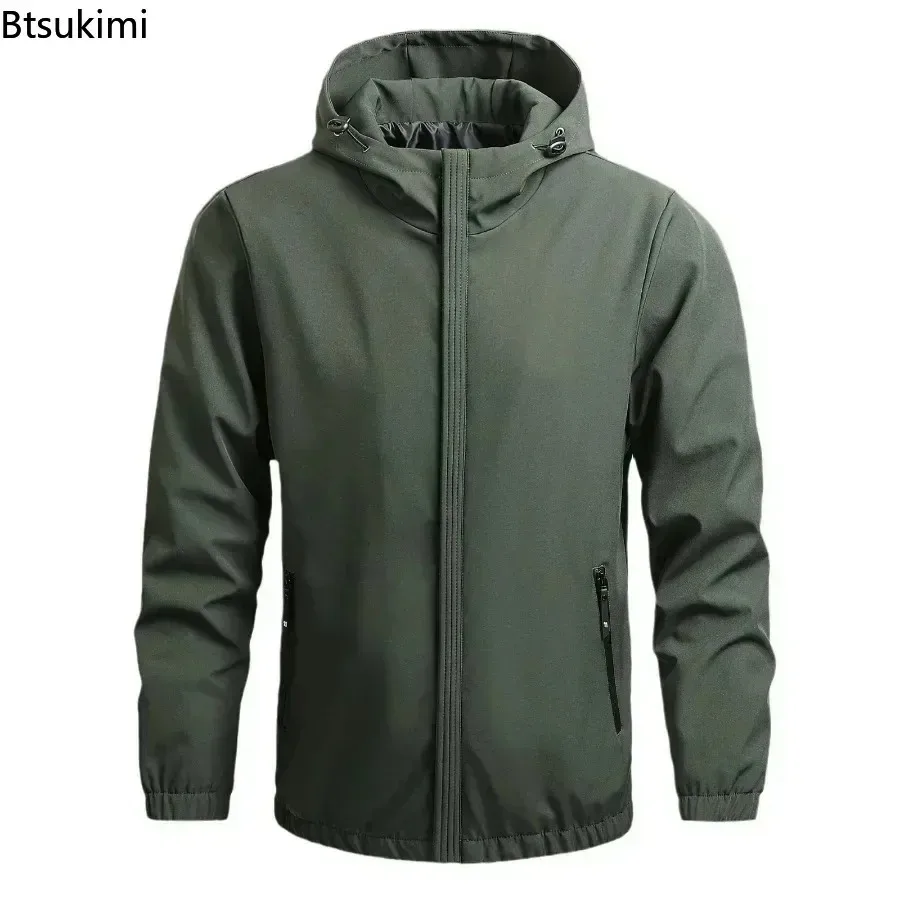 New Men's Casual Windbreaker Jacket Solid Zipper Man Hooded Outerwear Comfortable Breathable Outdoor Hiking Jacket for Men Tops