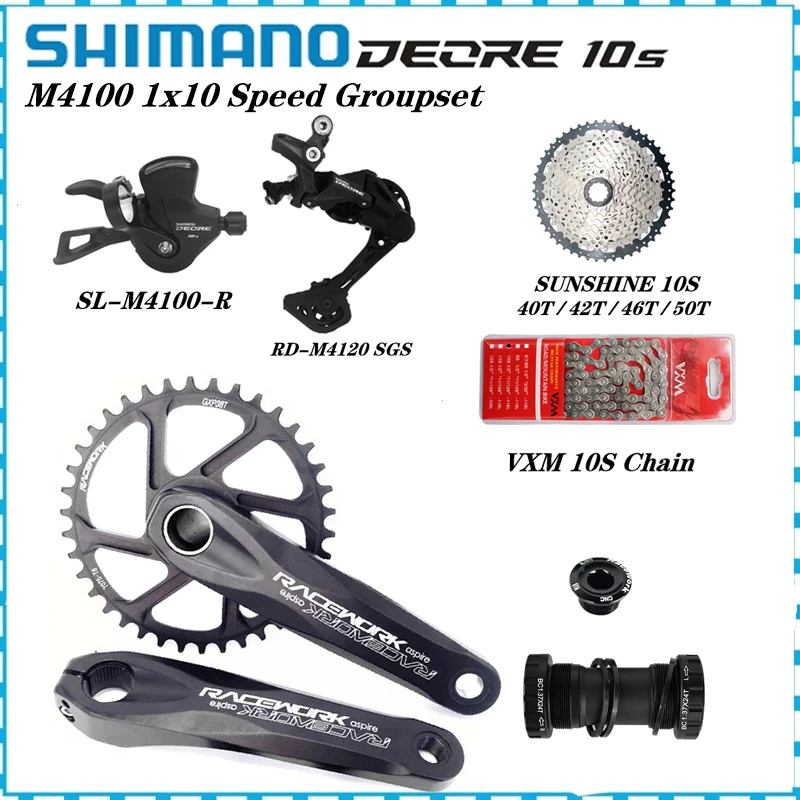 

SHIMANO DEORE M4100 Group 1x10s Right SHIFT LEVER 10v RD-M4120 SGS SUNSHINE 10s Cassette VXM 10 Speed Chain racework Crankset