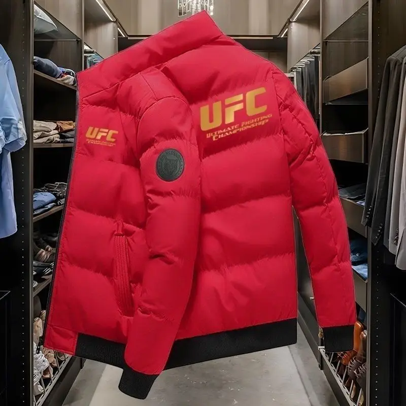 UFC New Men's Stand Collar Padded Jacket Warm Cotton Coat Thickened Outerwear Youth Casual Winter Parka Men Fashion