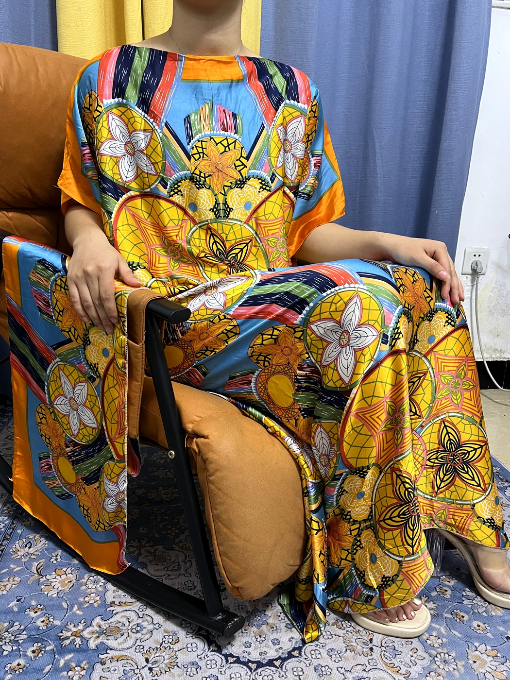 Abaya For Women 2023 Fashion New Printed Silk Soft allentato Femme Robe African Nigeria Summer Party abito da sera con cintura turbante