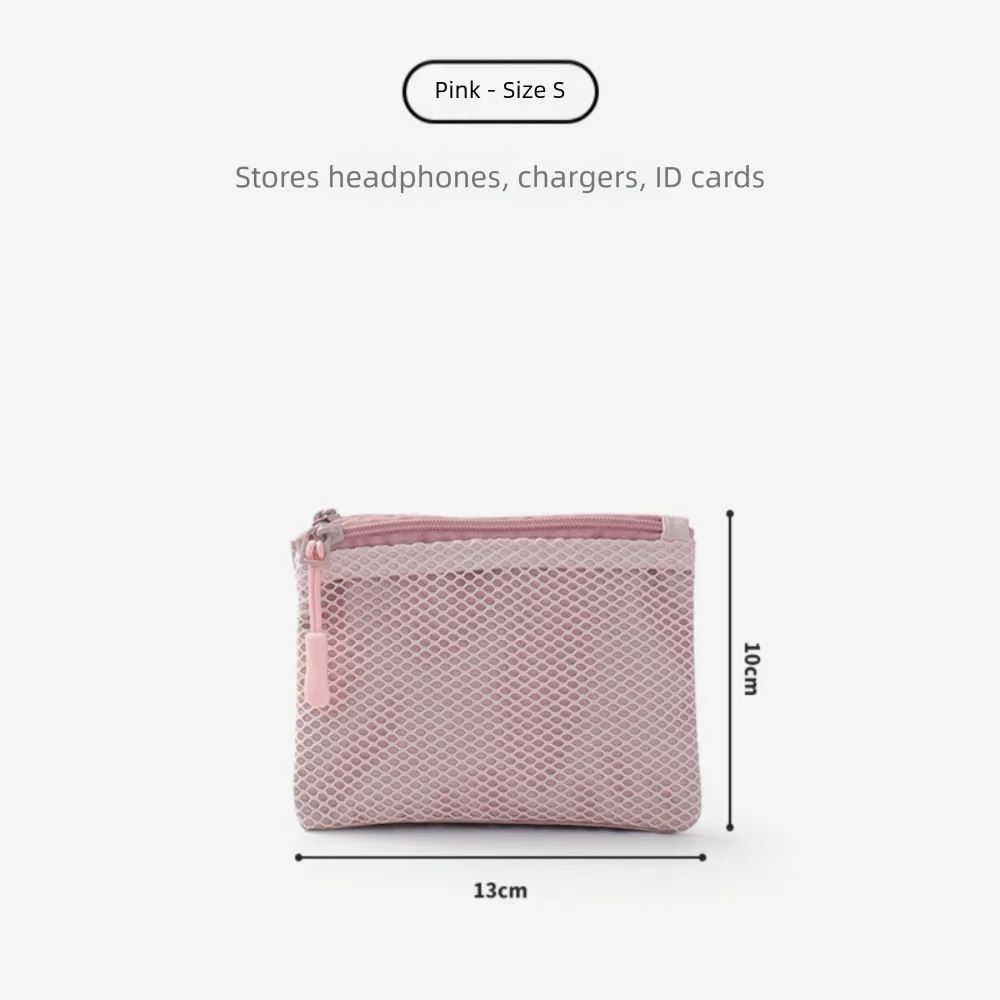 Multi-purpose Double Zipper Mesh Organizer Pouch Multi-size Dual-Layer Makeup Bag Polyester Cable Organizer Bag Cables Chargers