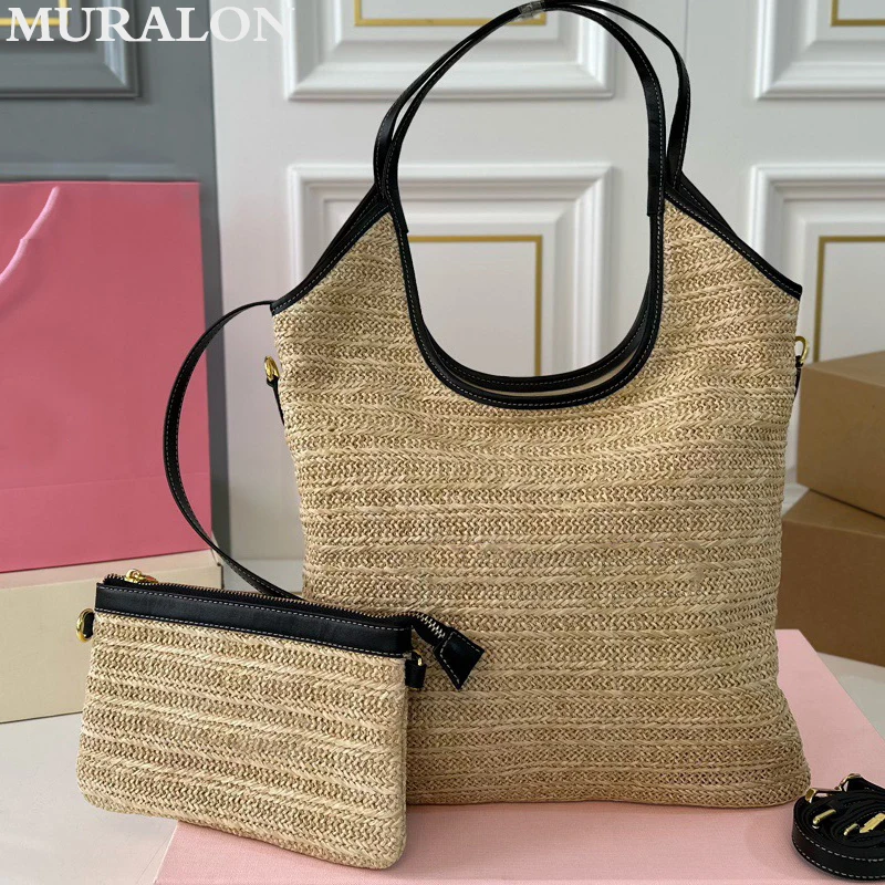 

New Fashion Tote Straw Weaving Simple Casual Handbag Lightweight Large Capacity All-match Commuter Underarm Bag Hobo Satchel Bag