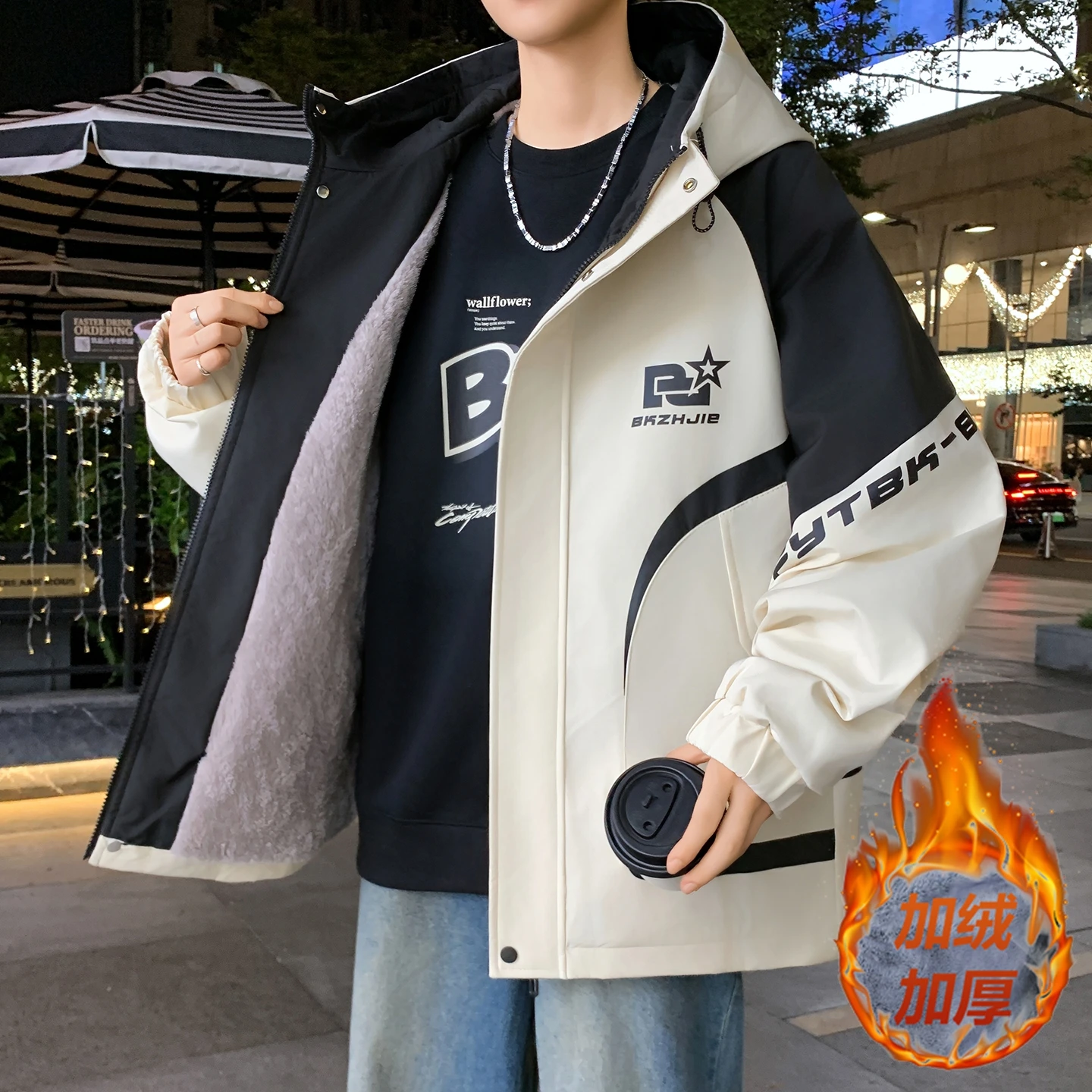 

Мужские теплые плюшевые повседневные куртки с капюшоном, осень/зима 2021, уличная одежда, флисовые пальто, молодежные ветрозащитные свободные утепленные парки, одежда