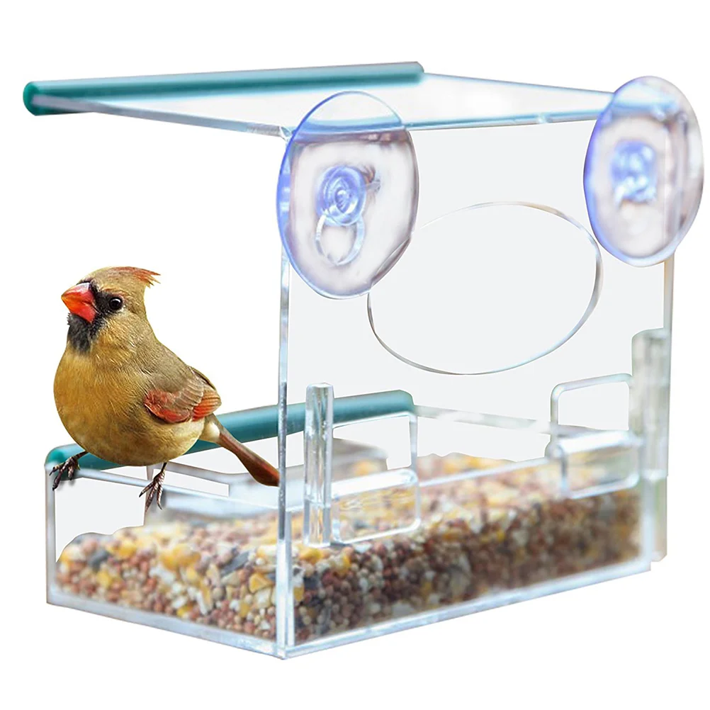 Transparent Window Bird Feeder Large Bird Feeder Removable Tray With Drain Holes Super Strong Suction Cups