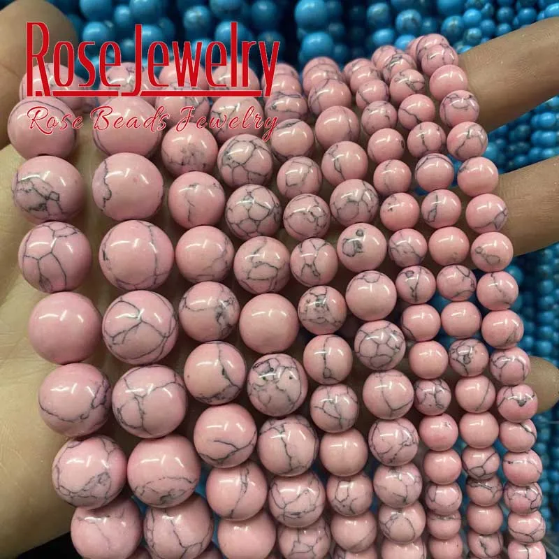 Light Pink Howlite Turquoises Round Loose Spacer Beads For Jewelry Making DIY Charm Bracelet Accessories 15