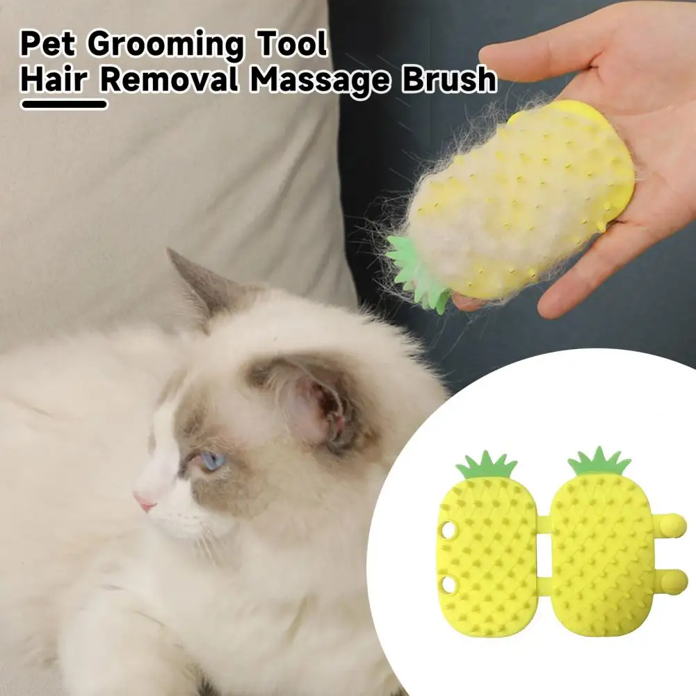 Elastic Pet Grooming Tool Soft Cat Hair Scrubber Pineapple Cat Ear Shape Scratching Tool for Cats Double-sided for Dogs for Hair