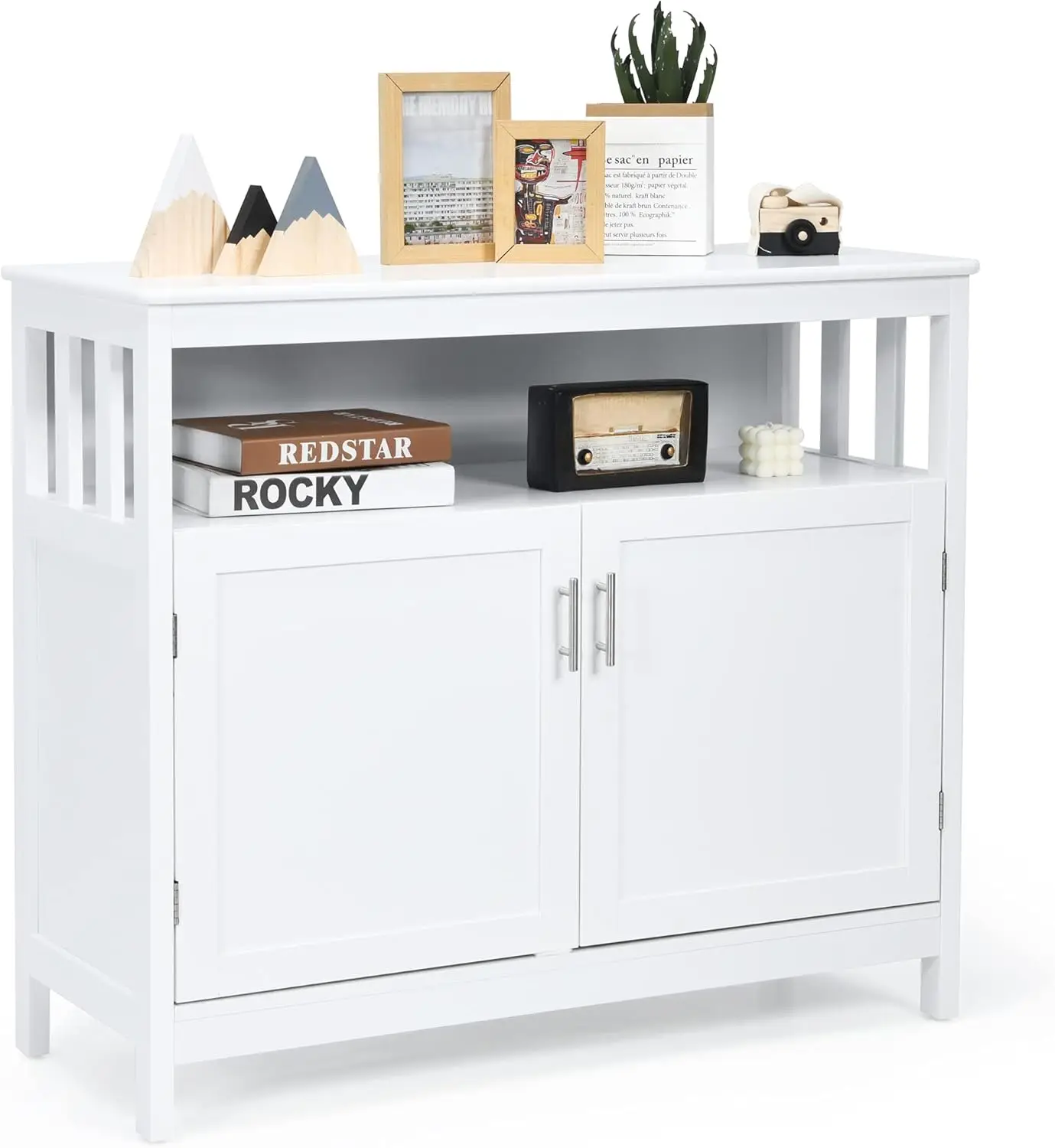 خزانة بوفيه مع رف قابل للتعديل، خزانة جانبية لتخزين النبيذ، 40 × 16 × 34 بوصة #1