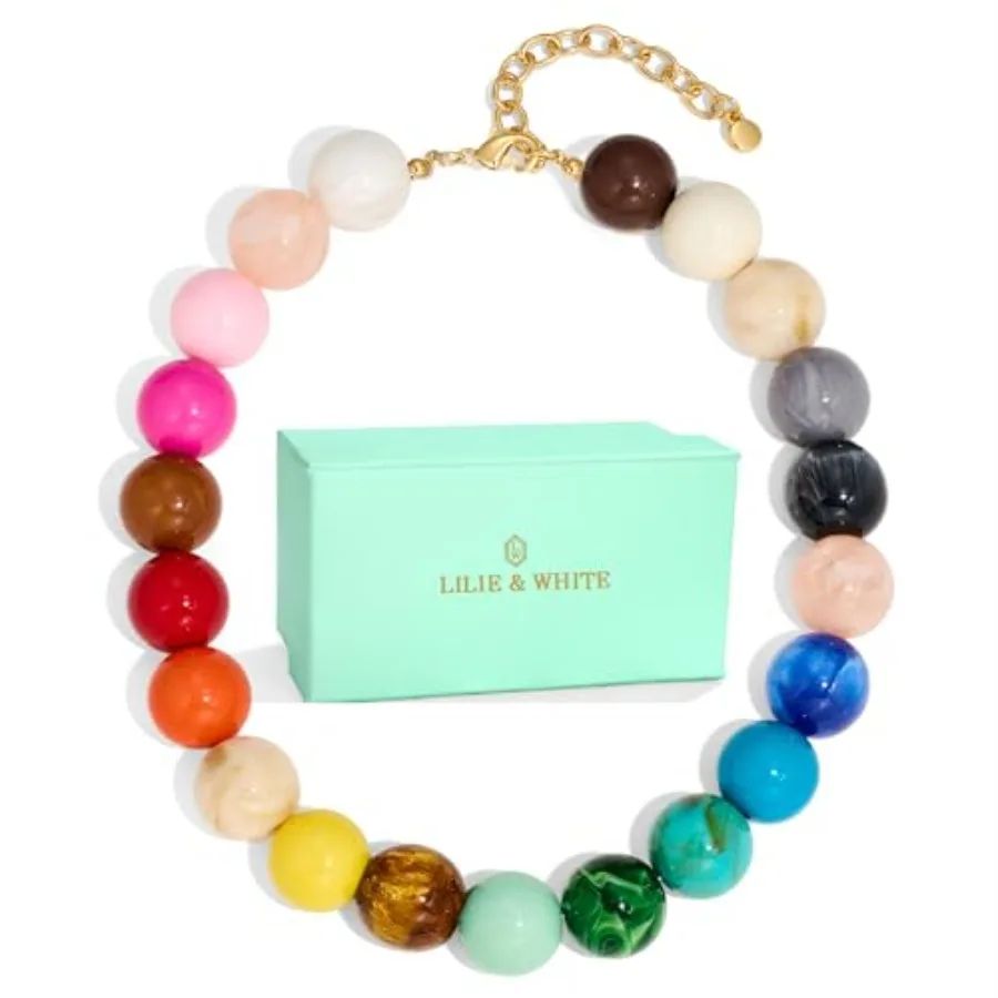 

LILIEandWHITE Colorful Chunky Bead Necklaces For Women Trendy Boho Collar Statement Necklace Choker Summer Beach Jewelry Birthd