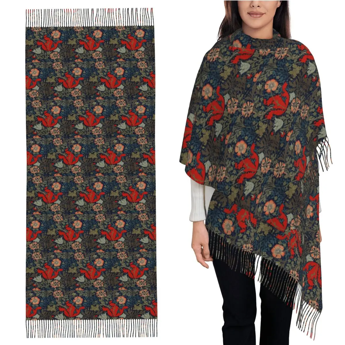 

Шарф Уильяма Моррис Комптон, шарфы с кисточками для женщин, мягкие теплые шали и накидки, большая осенне-зимняя шаль