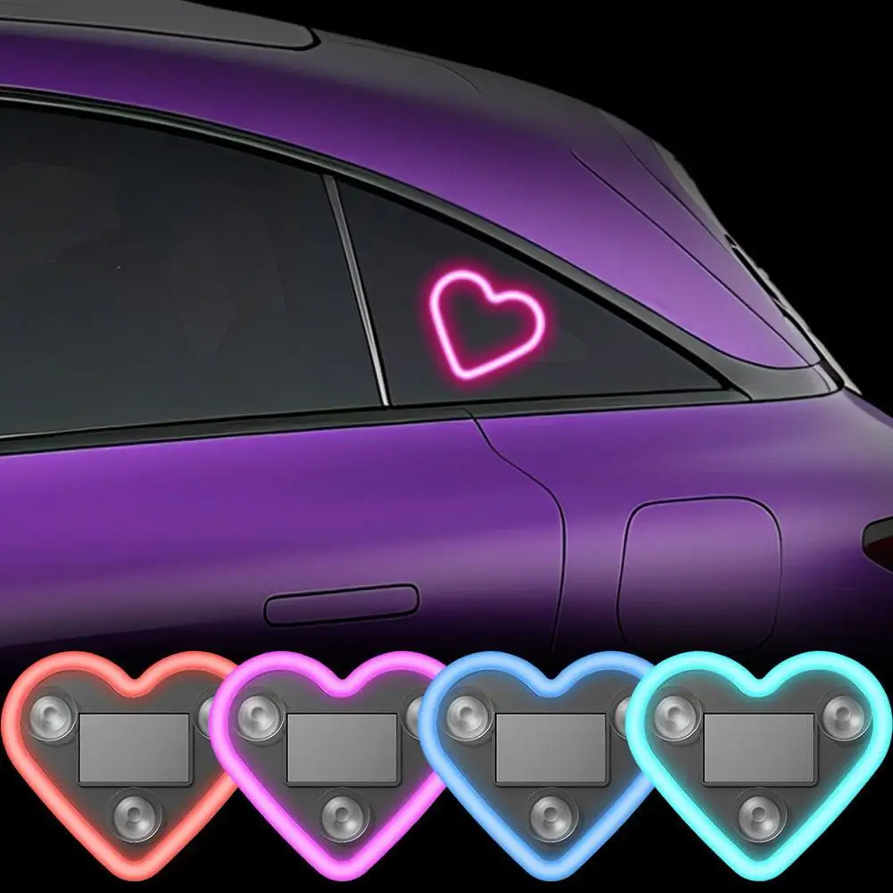 Solar Heart Neon Light – Triangle Car Window LED Lamp, Rear Window Illuminated Decoration, Atmosphere Night Light for Auto Inter