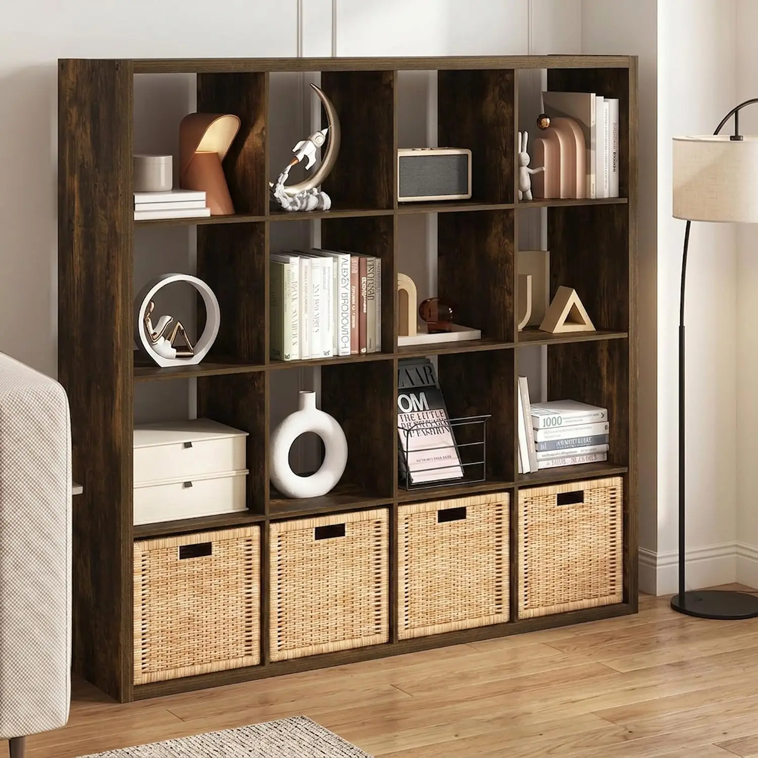 16-Cube Storage Shelf Open Back Reversible Cube Organizer 58x58x15 Home Office Living Room, Customized