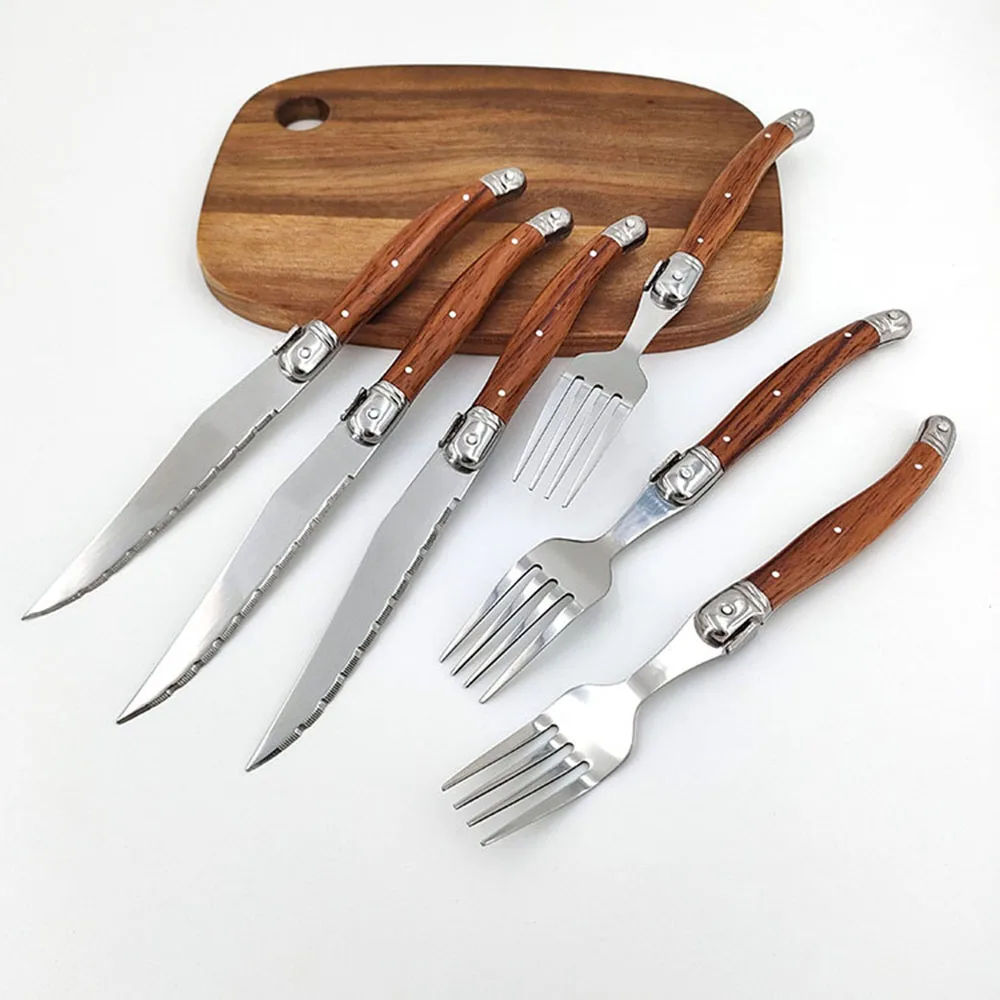 Stainless Steel Cutlery Set Plastic handle Steak Knife 3pcs Dinner Knife And 3pcs Fork Set Western Flatware Dinnerwares view 6