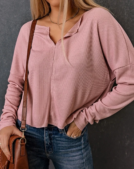 

Top Women 2024 Spring Fashion Pink Sweet Long Sleeved Casual Round Neck Loose Basics Crop Daily Top Y2K Clothes