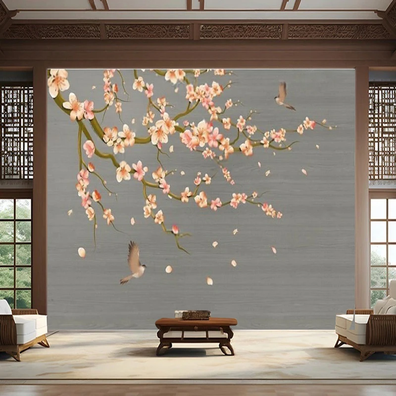 New Chinese-Style Hand-Painted Magnolia Flower And Bird Falling Petal Seamless TV Sofa Living Room Corridor Cabinet Decoration
