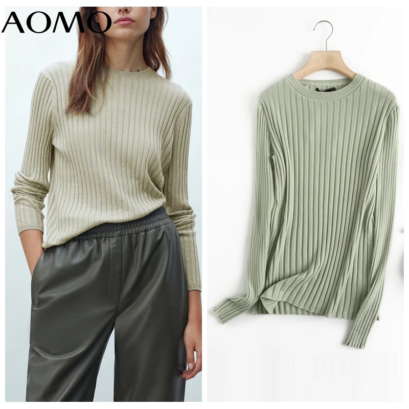 

AOMO Women 2021 Fashion Solid Twist Woolen Knitted Sweater Jumper O Neck Female Pullovers Chic Tops 6D123A