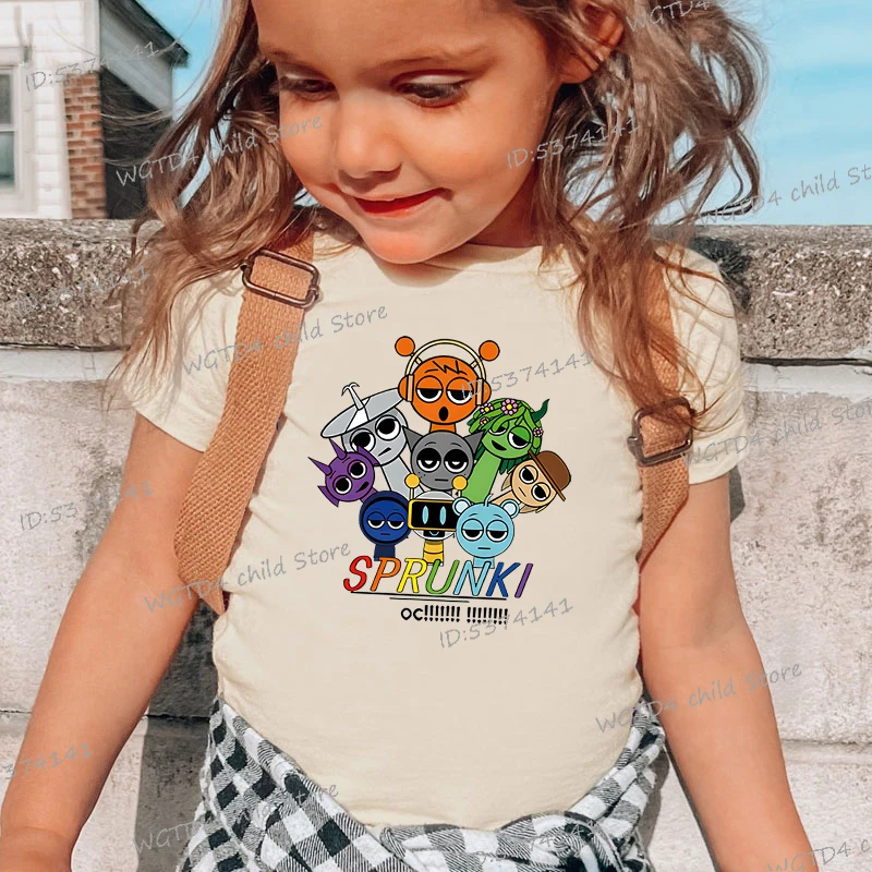 الصيف الاطفال تي شيرت أنيمي Sprunki الجرافيك قميص بنين بنات ألعاب الرعب بلايز قصيرة الأكمام البرية المحملة الكرتون Sprunki تي شيرت