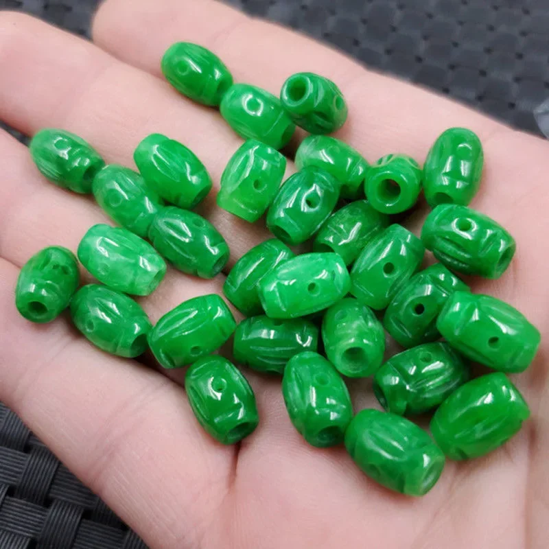 

5pc Natural A Green Jade Hollowed Out Carving Money Beads DIY Bracelet Pendant Charm Jewellery Accessories Amulet Women Men